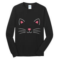 Funny Lazy Easy Cat Face Costume For Diy Halloween Party Tall Long Sleeve T-Shirt