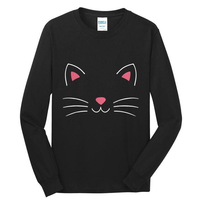 Funny Lazy Easy Cat Face Costume For Diy Halloween Party Tall Long Sleeve T-Shirt