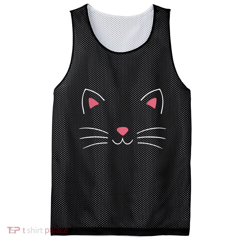 Funny Lazy Easy Cat Face Costume For Diy Halloween Party Mesh Reversible Basketball Jersey Tank