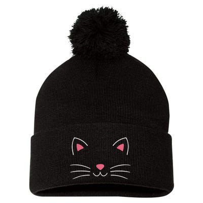 Funny Lazy Easy Cat Face Costume For Diy Halloween Party Pom Pom 12in Knit Beanie