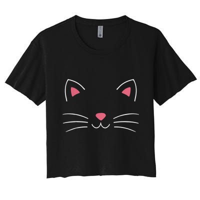 Funny Lazy Easy Cat Face Costume For Diy Halloween Party Crop Top