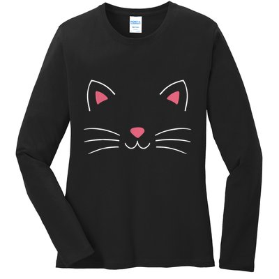 Funny Lazy Easy Cat Face Costume For Diy Halloween Party Ladies Long Sleeve Shirt