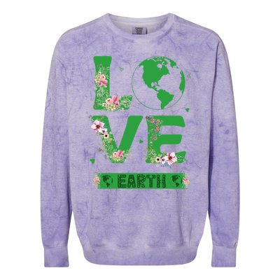 Floral Love Earth Day Love World Earth Day Awareness Gift Colorblast Crewneck Sweatshirt