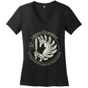 French L.E.G.I.O.N Etrangere Parachute Foreign Airborne Women's V-Neck T-Shirt