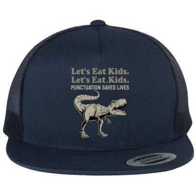 Funny Lets Eat Punctuation Saves Lives Grammar Flat Bill Trucker Hat