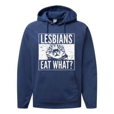 Funny Lesbians Eat What Cat Kitten LGBT Humor Performance Fleece Hoodie