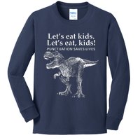 Funny Lets Eat Punctuation Saves Lives Grammar Dinosaur Kids Long Sleeve Shirt