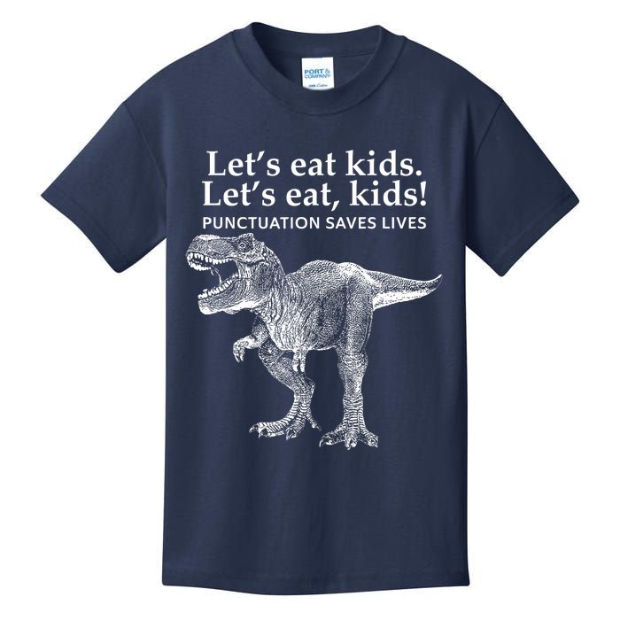 Funny Lets Eat Punctuation Saves Lives Grammar Dinosaur Kids T-Shirt