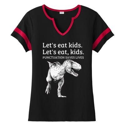 Funny Lets Eat Punctuation Saves Lives Grammar Ladies Halftime Notch Neck Tee