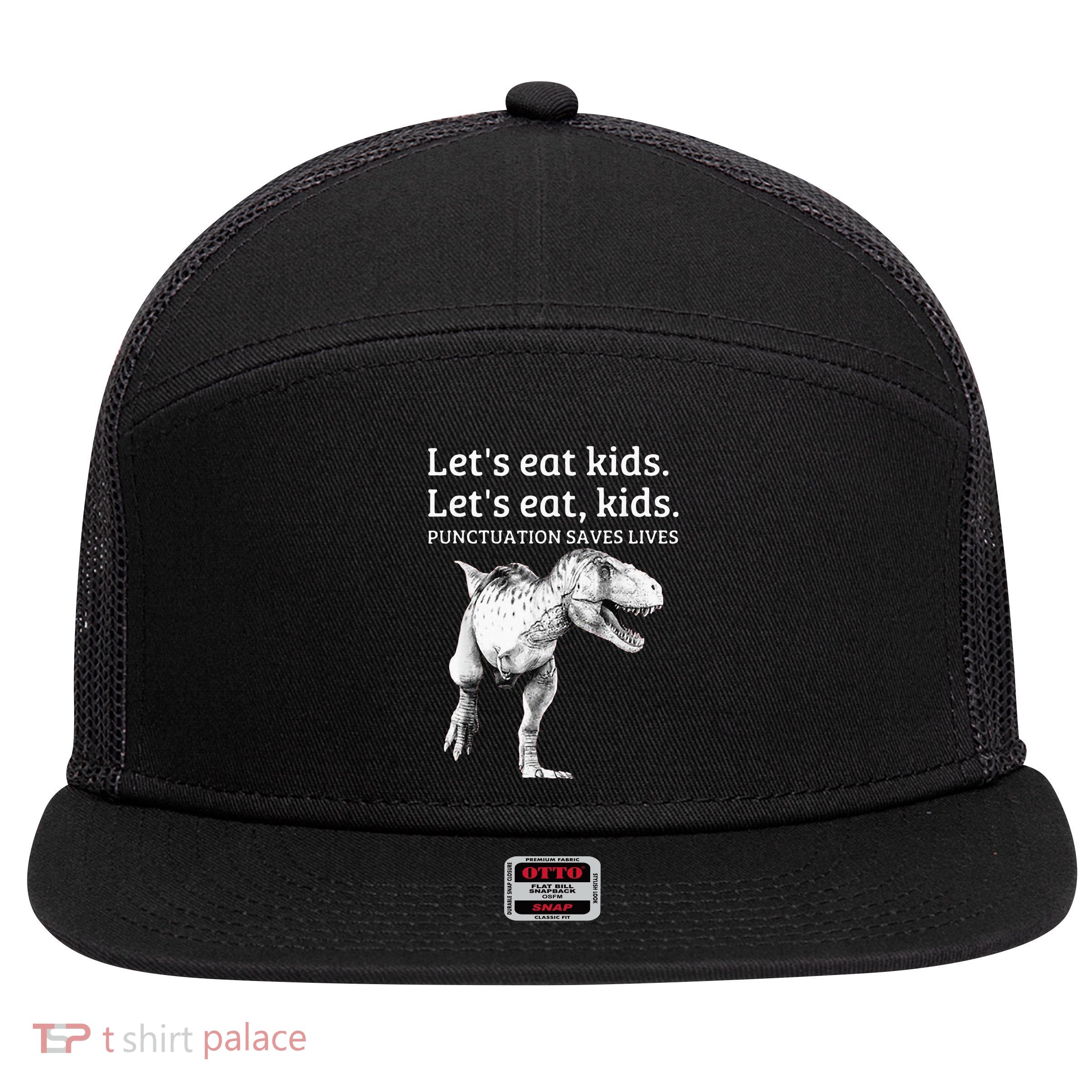 Funny Lets Eat Punctuation Saves Lives Grammar 7 Panel Mesh Trucker Snapback Hat