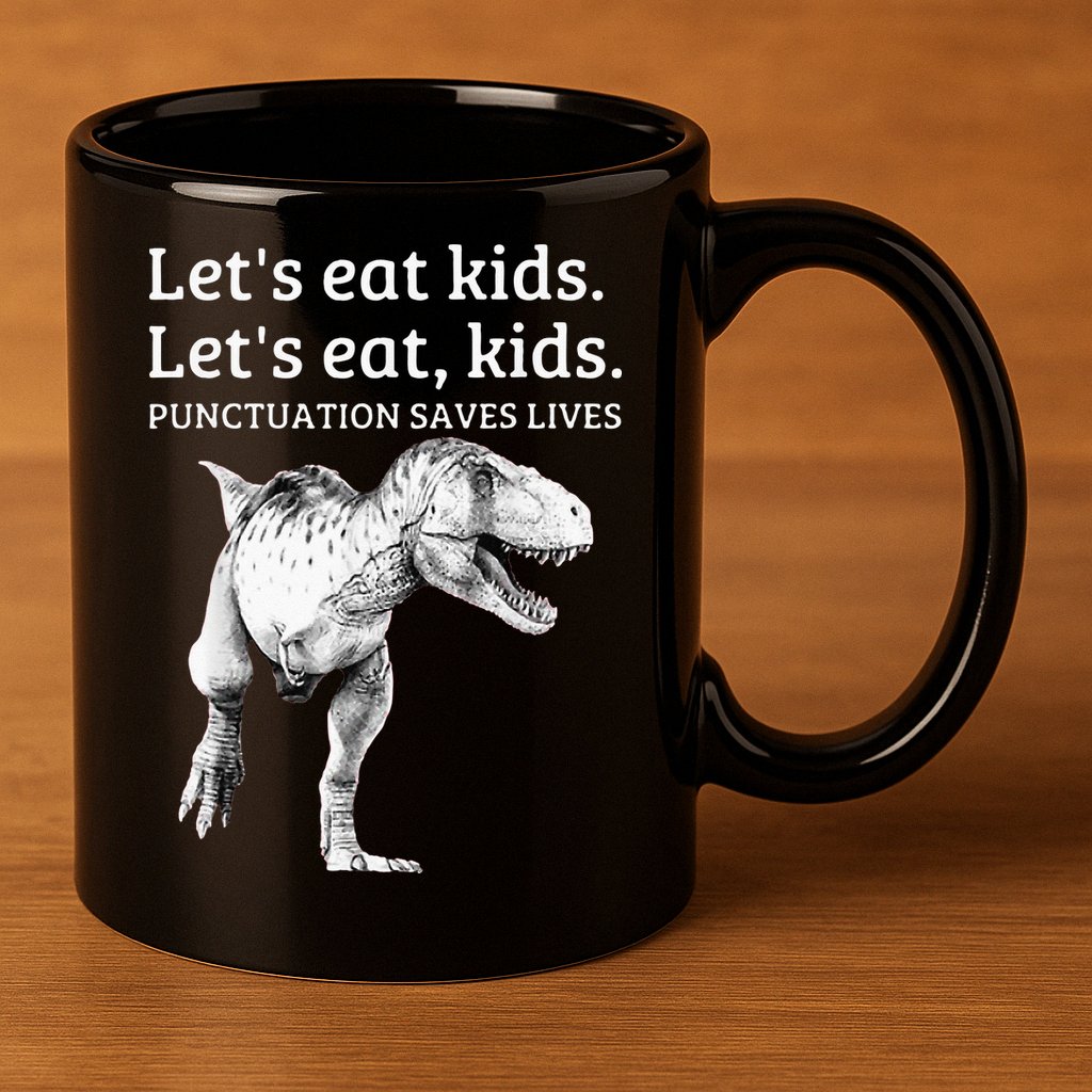 Funny Lets Eat Punctuation Saves Lives Grammar 11oz C Handle Ceramic Mug