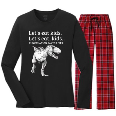 Funny Lets Eat Punctuation Saves Lives Grammar Women's Long Sleeve Flannel Pajama Set 