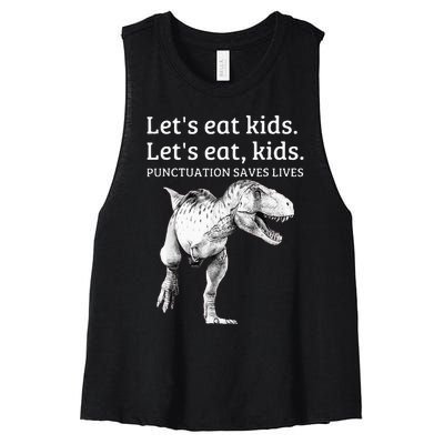 Funny Lets Eat Punctuation Saves Lives Grammar Women's Racerback Cropped Tank