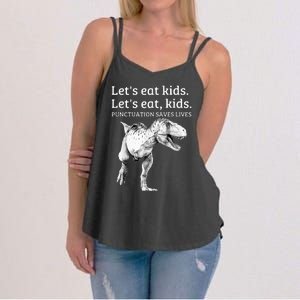 Funny Lets Eat Punctuation Saves Lives Grammar Women's Strappy Tank