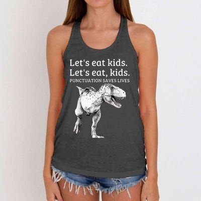 Funny Lets Eat Punctuation Saves Lives Grammar Women's Knotted Racerback Tank