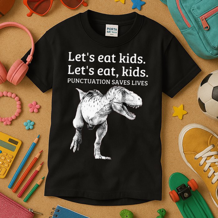 Funny Lets Eat Punctuation Saves Lives Grammar Kids T-Shirt