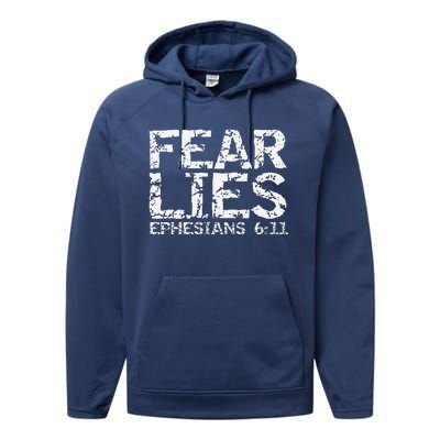 Fear Lies Ephesians 611 Armor Of God Saying Bible Verse Performance Fleece Hoodie