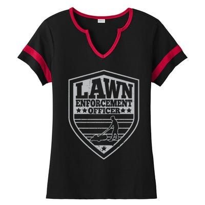 Funny Lawn Enforcement Officer Dad Lawn Mowing Ladies Halftime Notch Neck Tee