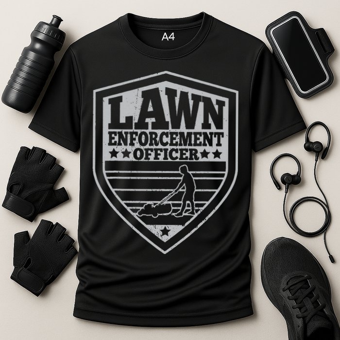 Funny Lawn Enforcement Officer Dad Lawn Mowing Cooling Performance Crew T-Shirt