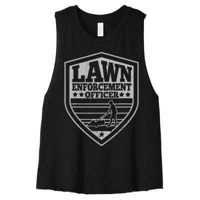 Funny Lawn Enforcement Officer Dad Lawn Mowing Women's Racerback Cropped Tank