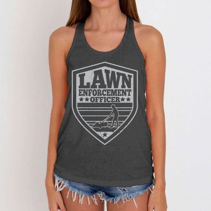 Funny Lawn Enforcement Officer Dad Lawn Mowing Women's Knotted Racerback Tank