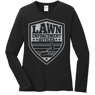 Funny Lawn Enforcement Officer Dad Lawn Mowing Ladies Long Sleeve Shirt