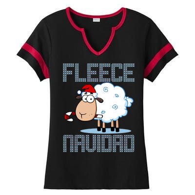 Fleece Navidad Sheep Lamb Ugly Christmas Sweater Design Ladies Halftime Notch Neck Tee