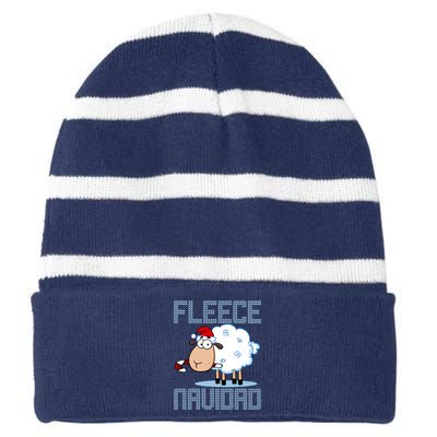 Fleece Navidad Sheep Lamb Ugly Christmas Sweater Design Striped Beanie with Solid Band