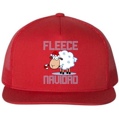Fleece Navidad Sheep Lamb Ugly Christmas Sweater Design Flat Bill Trucker Hat