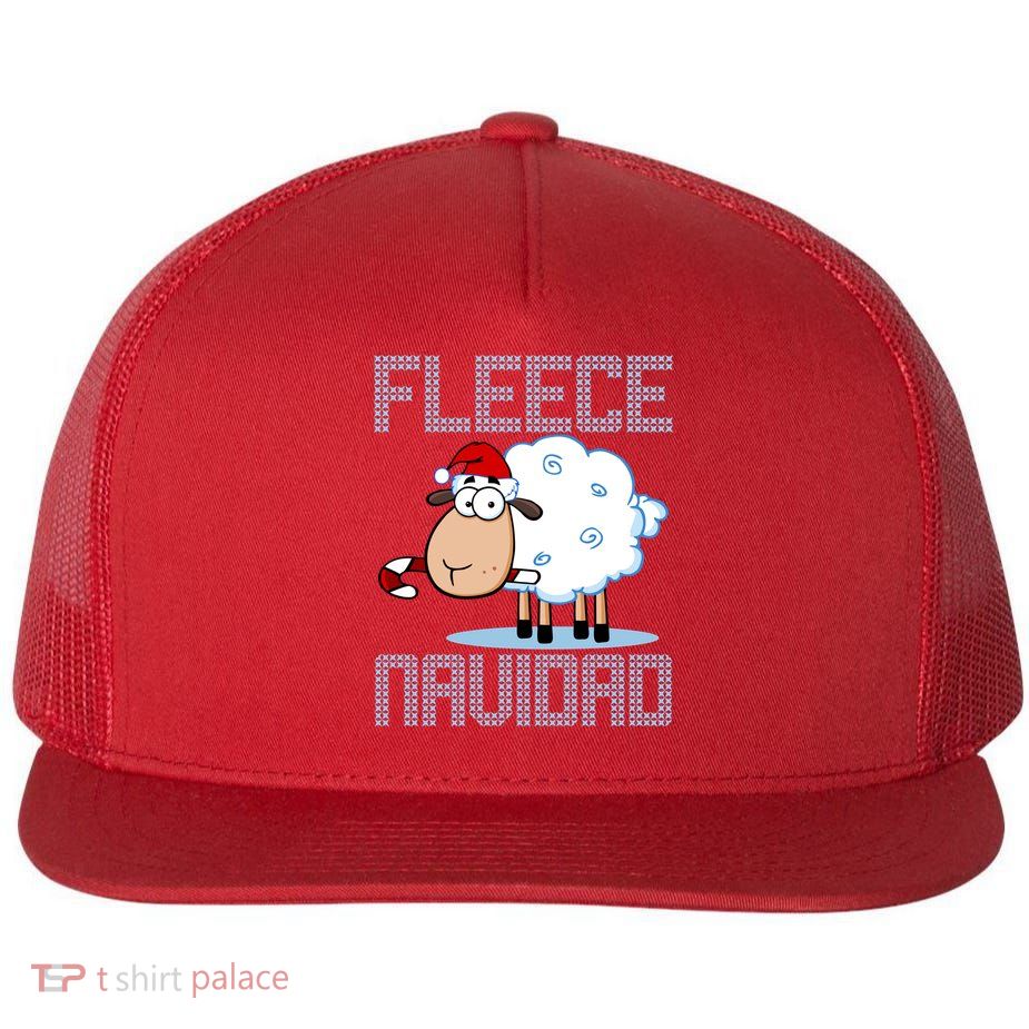 Fleece Navidad Sheep Lamb Ugly Christmas Sweater Design Flat Bill Trucker Hat