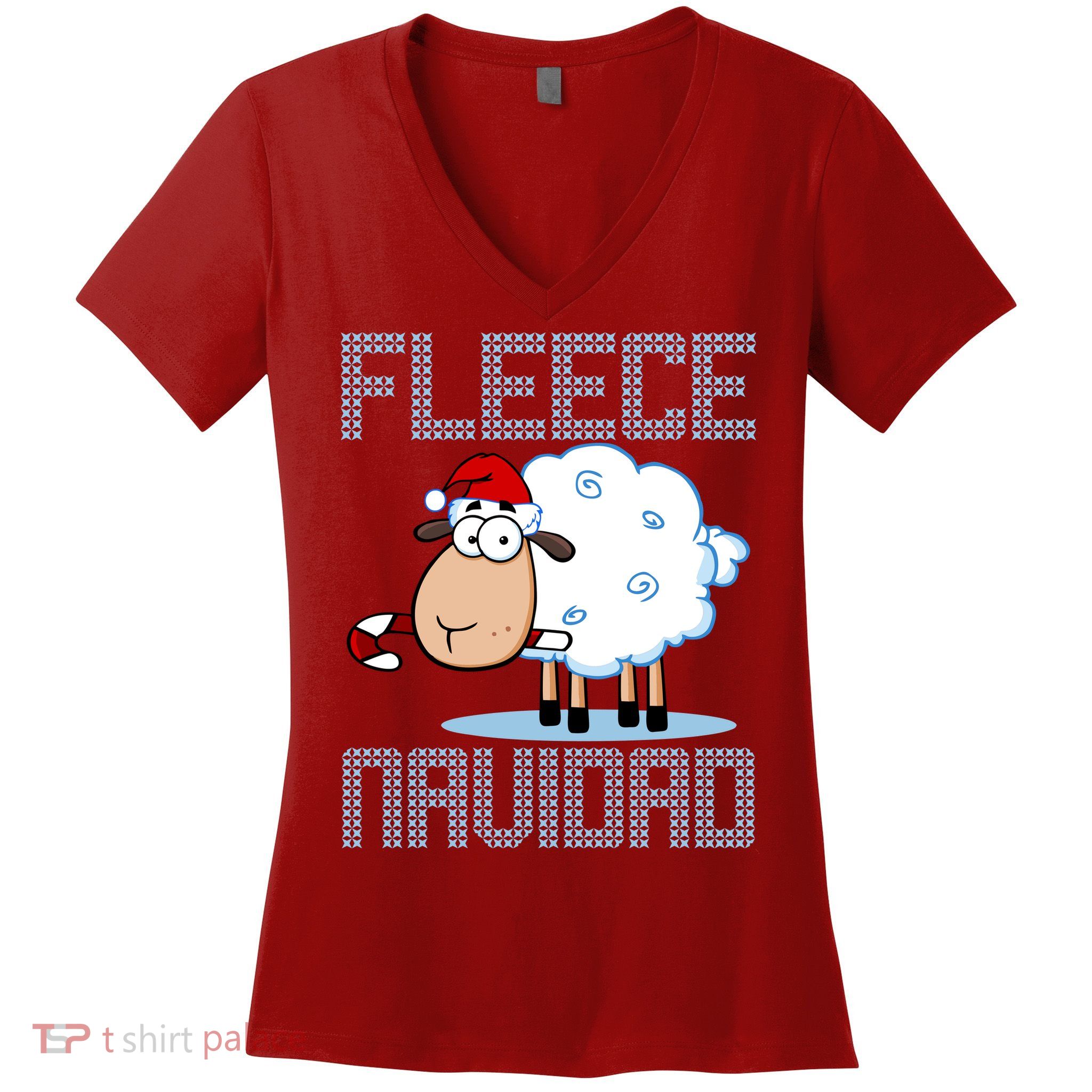 Fleece Navidad Sheep Lamb Ugly Christmas Sweater Design Women's V-Neck T-Shirt