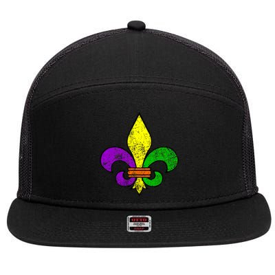 Fleur De Lis Retro Mardi Gras New Orleans Logo 7 Panel Mesh Trucker Snapback Hat