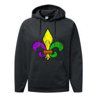 Fleur De Lis Retro Mardi Gras New Orleans Logo Performance Fleece Hoodie