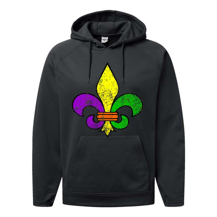 Fleur De Lis Retro Mardi Gras New Orleans Logo Performance Fleece Hoodie