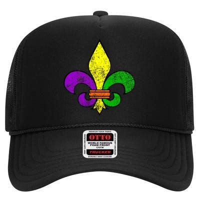 Fleur De Lis Retro Mardi Gras New Orleans Logo High Crown Mesh Back Trucker Hat