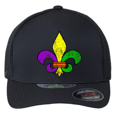 Fleur De Lis Retro Mardi Gras New Orleans Logo Flexfit Unipanel Trucker Cap