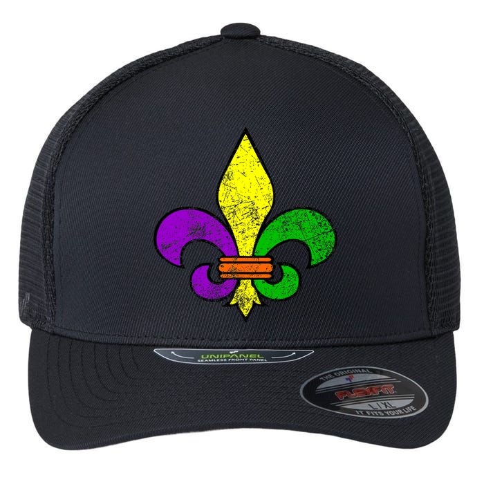 Fleur De Lis Retro Mardi Gras New Orleans Logo Flexfit Unipanel Trucker Cap