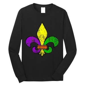 Fleur De Lis Retro Mardi Gras New Orleans Logo Long Sleeve Shirt