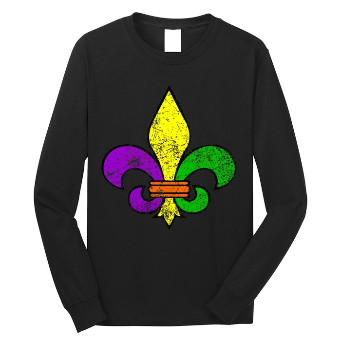 Fleur De Lis Retro Mardi Gras New Orleans Logo Long Sleeve Shirt