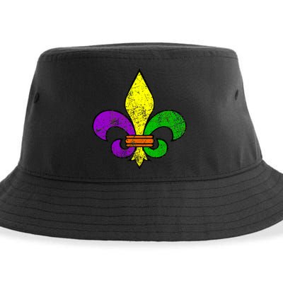 Fleur De Lis Retro Mardi Gras New Orleans Logo Sustainable Bucket Hat