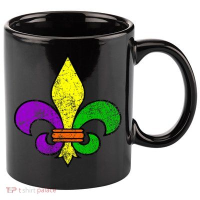 Fleur De Lis Retro Mardi Gras New Orleans Logo 11oz C Handle Ceramic Mug