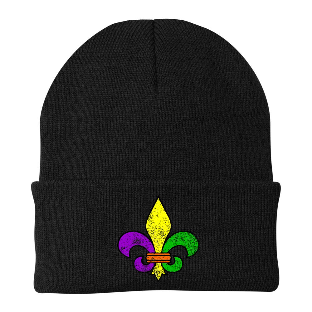Fleur De Lis Retro Mardi Gras New Orleans Logo Beanie