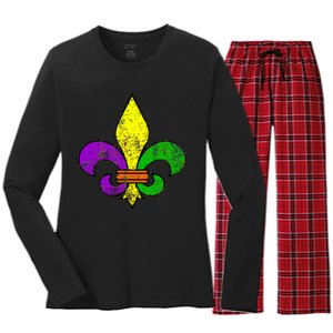 Fleur De Lis Retro Mardi Gras New Orleans Logo Women's Long Sleeve Flannel Pajama Set 