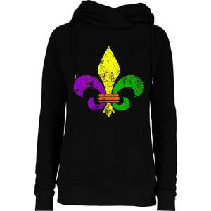 Fleur De Lis Retro Mardi Gras New Orleans Logo Womens Funnel Neck Pullover Hood