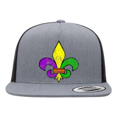 Fleur De Lis Retro Mardi Gras New Orleans Logo Flat Bill Trucker Hat