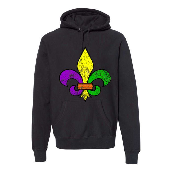 Fleur De Lis Retro Mardi Gras New Orleans Logo Premium Hoodie