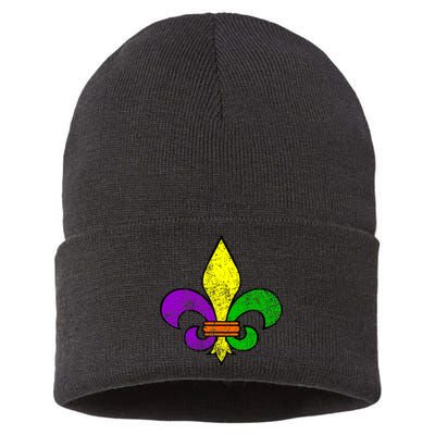 Fleur De Lis Retro Mardi Gras New Orleans Logo Sustainable Knit Beanie