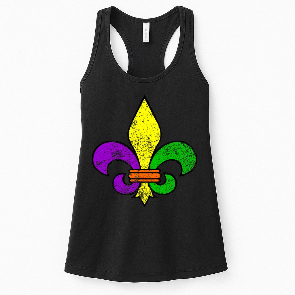 Fleur De Lis Retro Mardi Gras New Orleans Logo Womens Tank Top