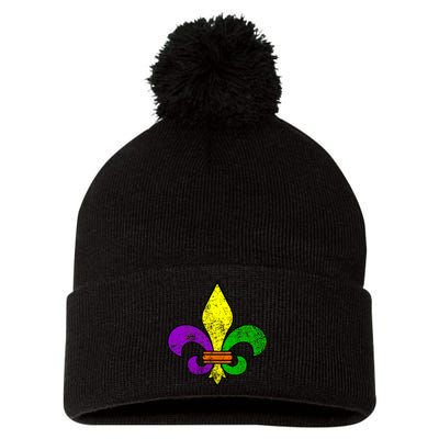 Fleur De Lis Retro Mardi Gras New Orleans Logo Pom Pom 12in Knit Beanie