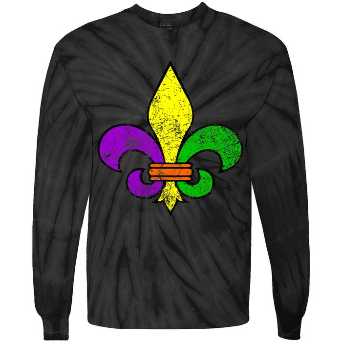 Fleur De Lis Retro Mardi Gras New Orleans Logo Tie-Dye Long Sleeve Shirt